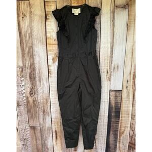 Gal Meets Glam Kierra Jumpsuit Black Size 2 NWT Ruffle Detail Belted One Piece
